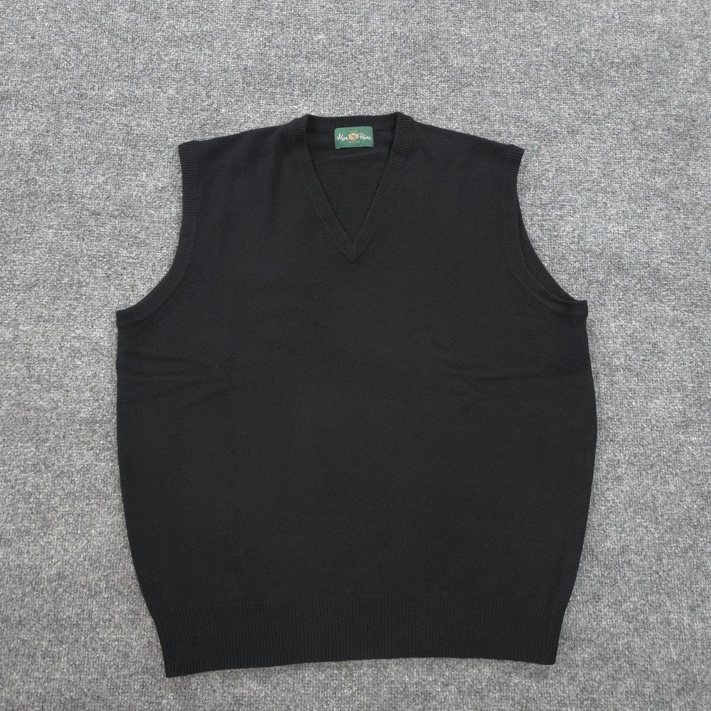 Alan Paine Sweater Vest Mens EU 54 XXL Black Pure Lambswool V Neck Knit Pullover
